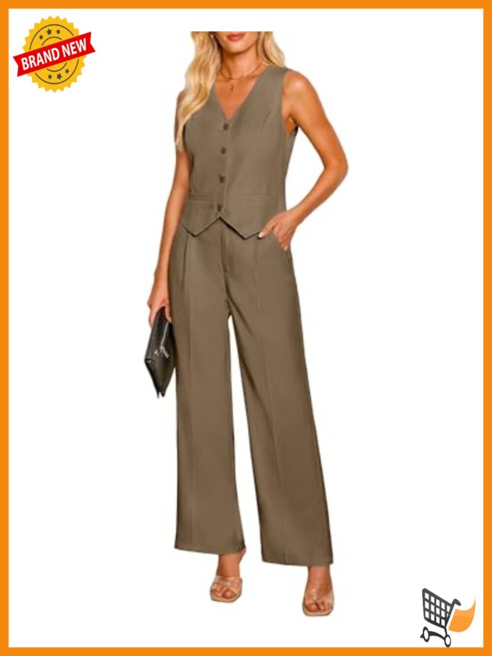 2 Piece Sleeveless Blazer Vest Wide Leg Pant Suit Women Dressy Casual Set Work